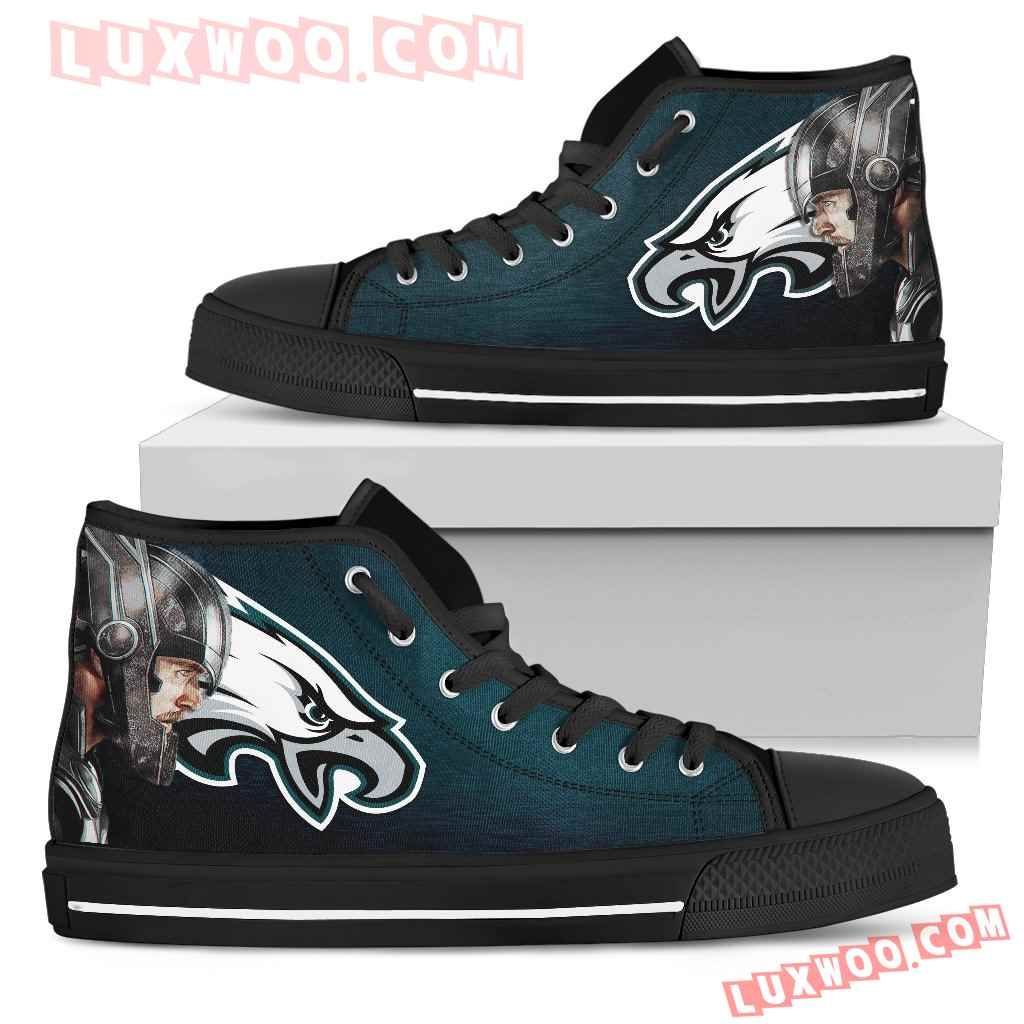 Thor Head Beside Philadelphia Eagles High Top Shoes Sport Sneakers