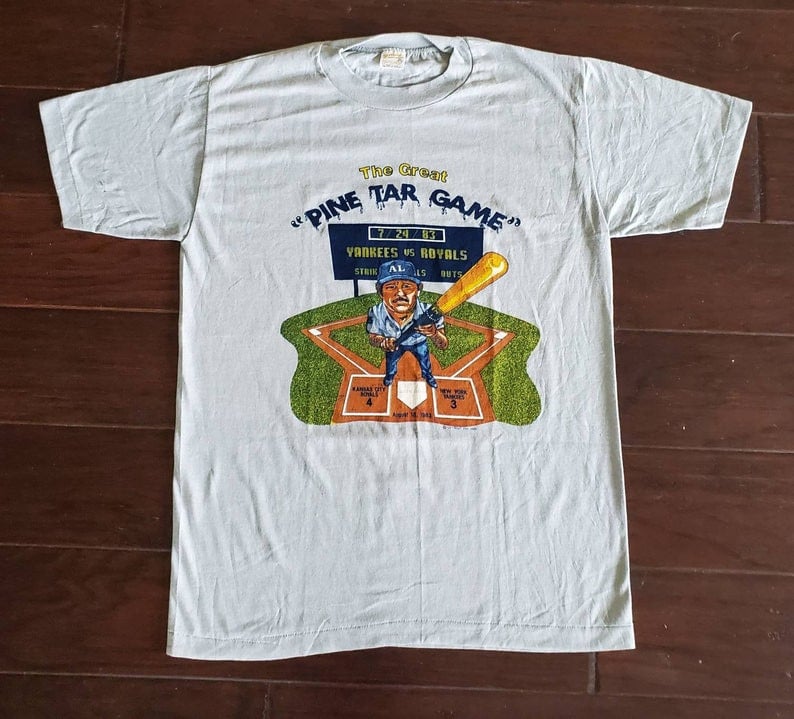 Nos Vintage 80S Kansas City Royals Vs New York Yankees Pine Tar Game 1983 Baseball Fan Tee T Shirt