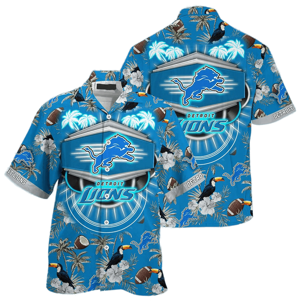 Detroit Lions Hawaiian Shirt Detroit Lions Symbol Toucan Birds And Palm Trees Blue Hawaii Shirt For Women Detroit Lions Aloha Shirt - Product by Prowallart Shop