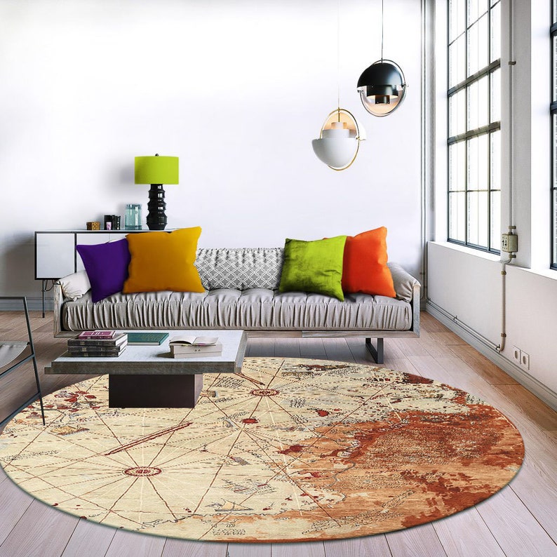 World Map Pattern, World Map Pattern Rug, Round Rug, Popular Rug, Living Room, Home Decor, Linepatternroundrug Mappatternrug, World Map Pattern Rug