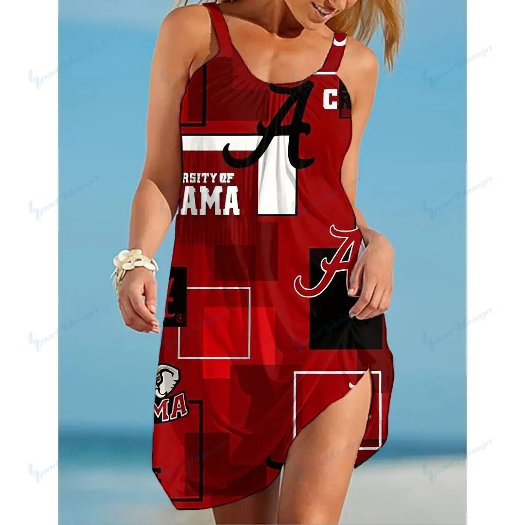 NCAAF Alabama Crimson Tide Sleeveless Beach Dress With Round Neck 017