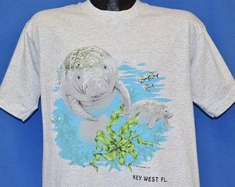 90s Key West Florida Manatee Sea Cow Cute Animal T-shirt 6354