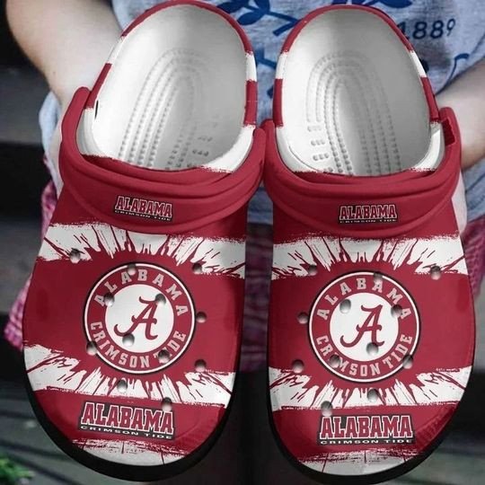 Alabama Crimson Tide Logo Stripe Crocs Classic Clogs Shoes In Red White