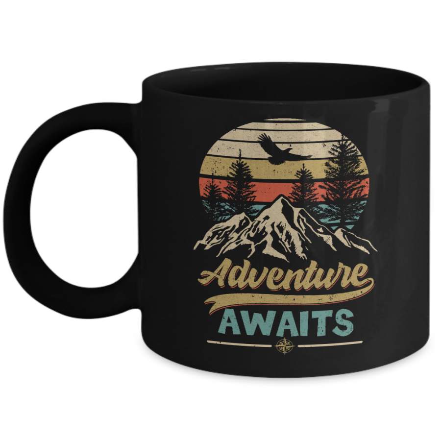 Vintage Adventure Awaits Camping Camper Outdoor Travel Mug