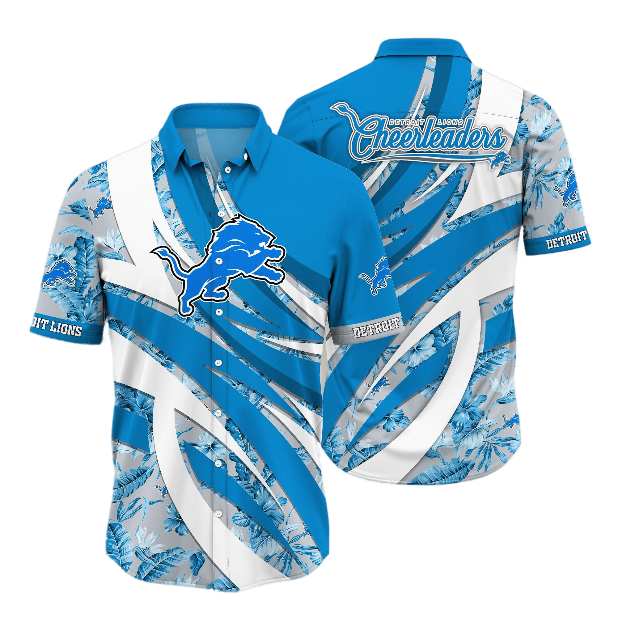 Detroit Lions Hawaiian Shirt American Football Detroit Lions Team Symbol Tropical Hibiscus Blue White Hawaii Shirt Detroit Lions Aloha Shirt - Product by Prowallart Shop