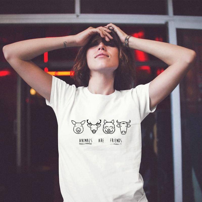 Crushtee Animals Are Friends T Shirt Summer Vegan Tee Shirt For Animal Lovers Women Girls Travel Clothing Perfect Gift Long Sleeve Hoodie