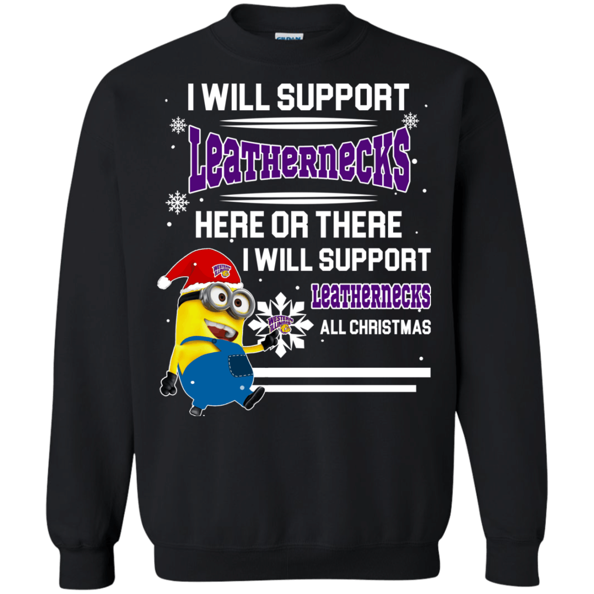 Awesome Western Illinois Leathernecks Minion Ugly Christmas Sweater 2023S Support Here Or There All Christmas Sweatshirts