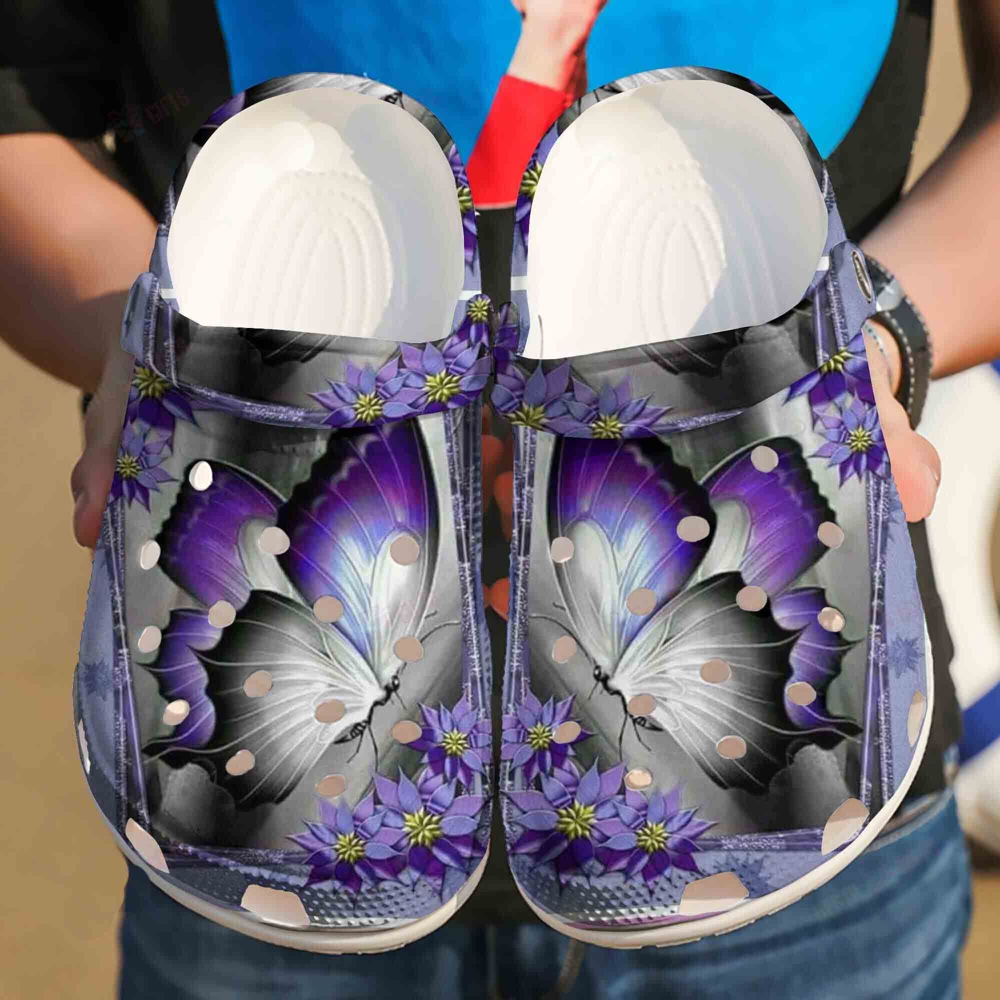 Pretty Purple Butterfly Clogs Crocs Shoes Gifts For Women Girls – Pp-Butterfly147