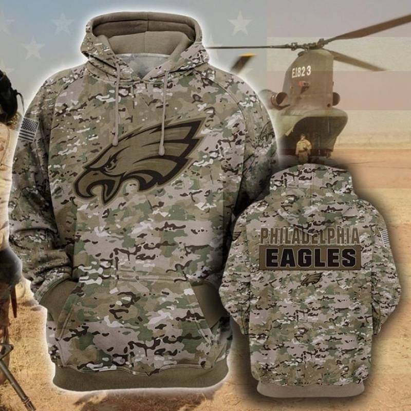 Philadelphia Eagles Camouflage Veteran All Over Print Hoodie S-5Xl