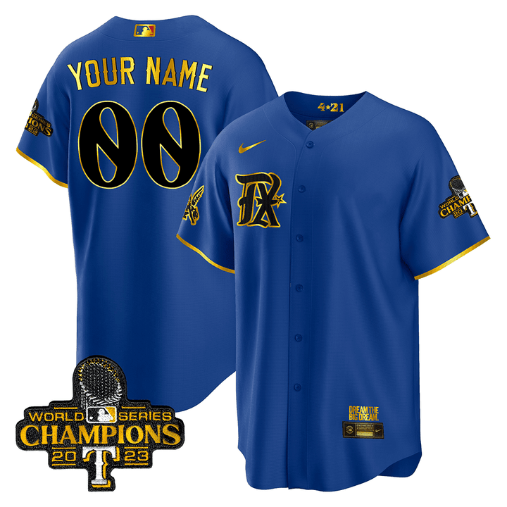 Texas Rangers 2023 World Series Champions City Connect Cool Gold Custom Jersey V2- All Stitched