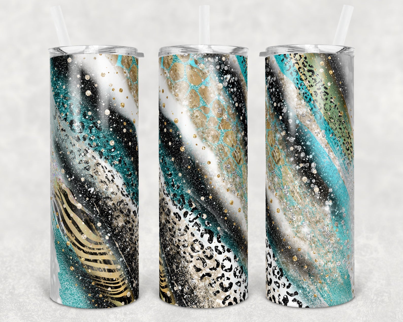 Agate Milky Way Teal Safari Animal 20Oz Skinny Tumbler