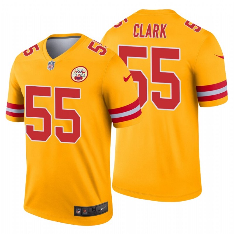 Men’S Frank Clark #55 Kansas City Chiefs Inverted Legend Gold Jersey – All Stitched, Embroidery