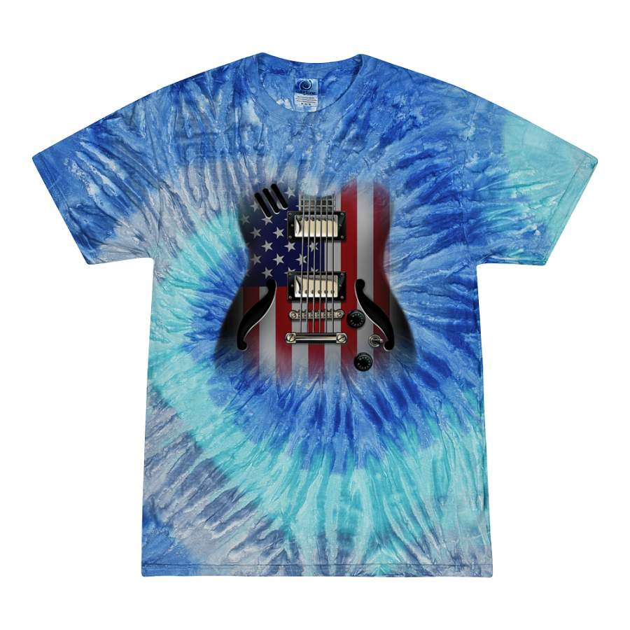 Vintage USA Flag Rock and Roll Guitar  Americana / American Pride Tie-Dye T-Shirt