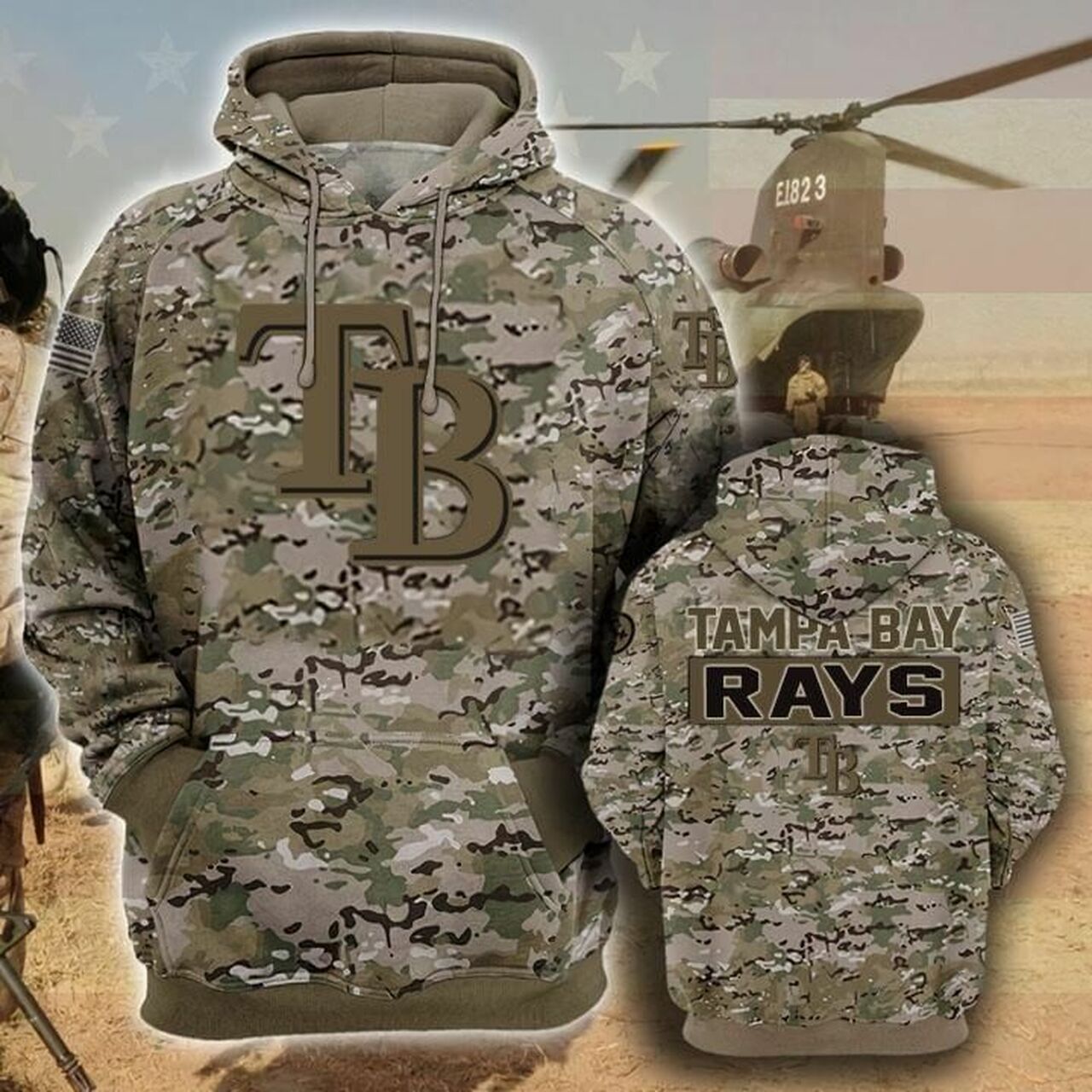 Tampa Bay Rays Camouflage Veteran 3D T Shirt Hoodie Sweater Model 6742