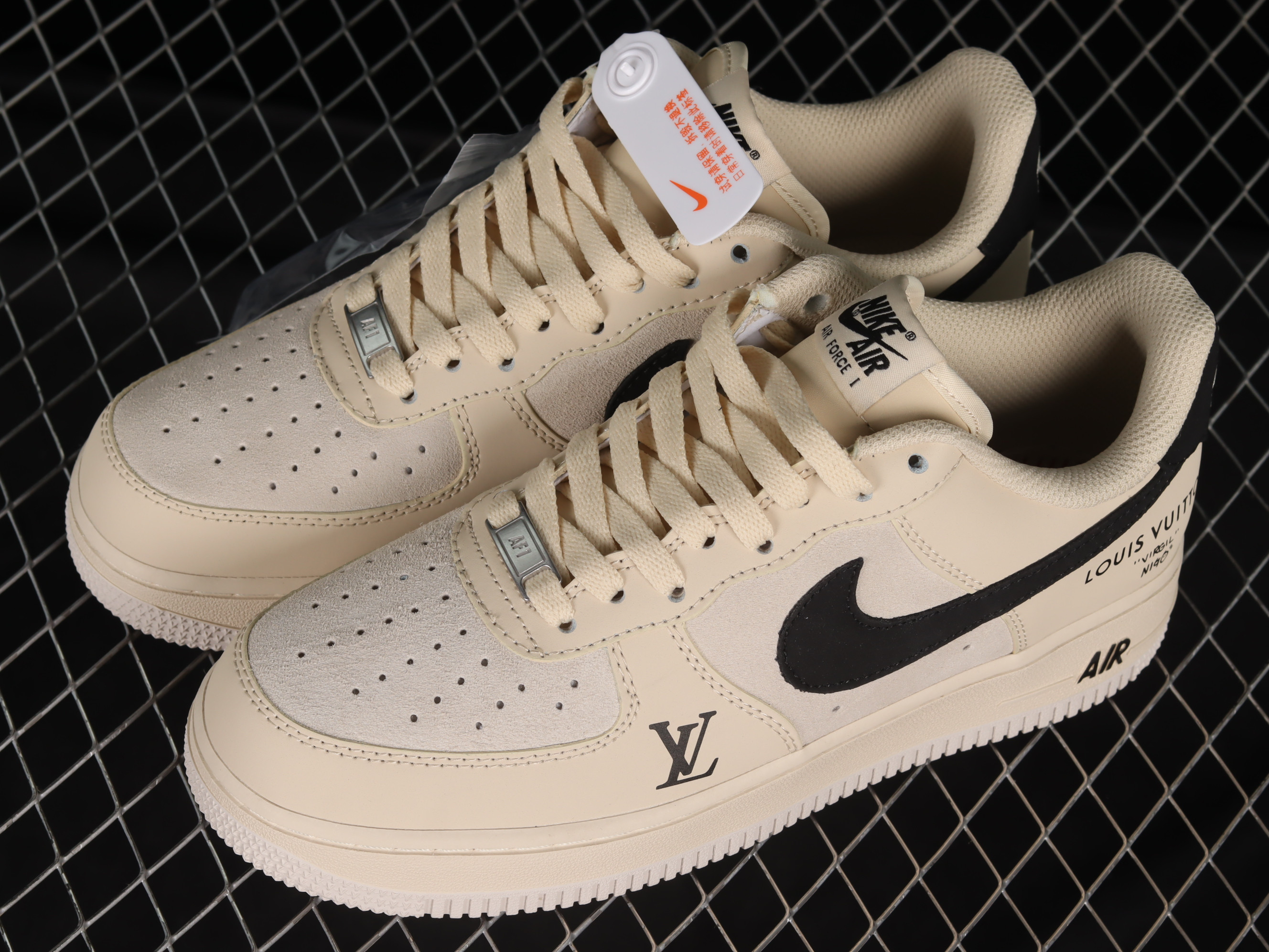 LV x Nike Air Force 1 07 Low Beige Black Shoes Sneakers SNK641156847