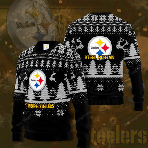 Pittsburgh Steel Curtain Ugly Christmas Sweater All Over Print Sweater 205 Sweater Size 4Xl, Ugly Sweater For Men Women