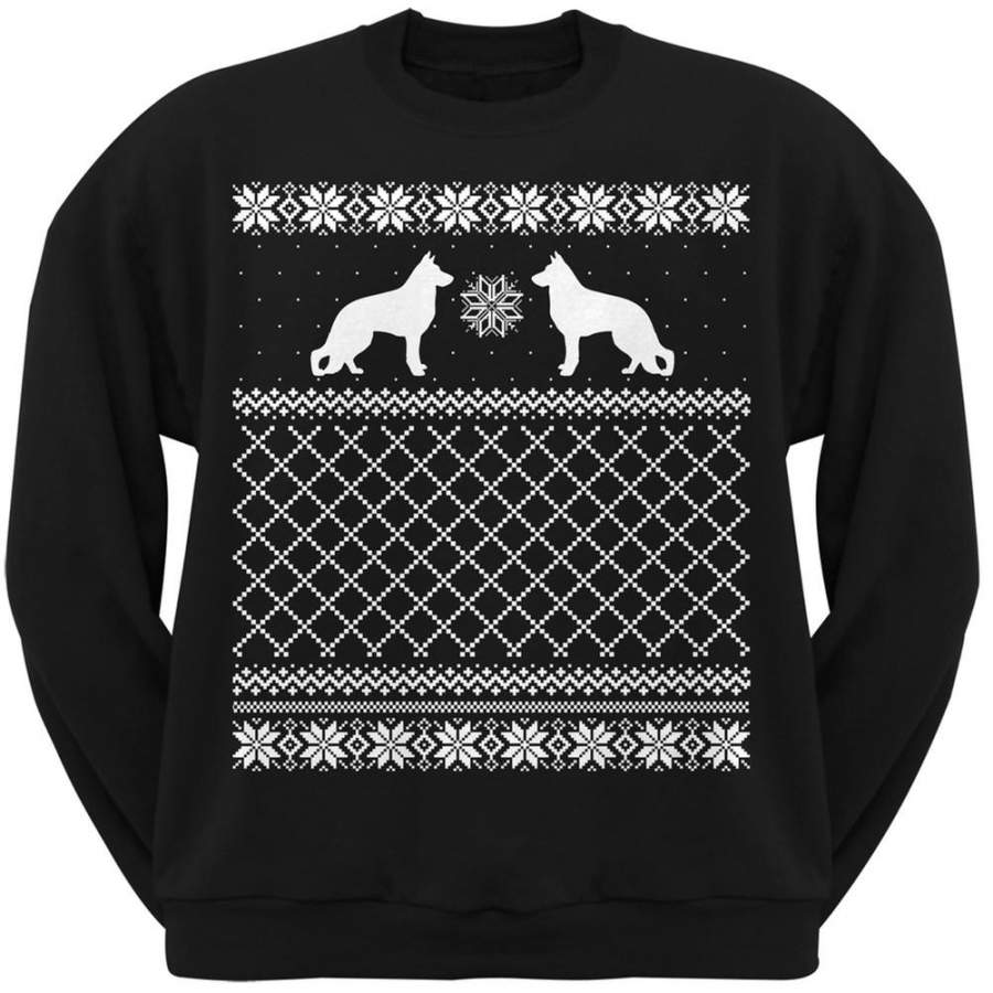 German Shepherd Black Adult Ugly Christmas Sweater Crew Neck Sweatshirt