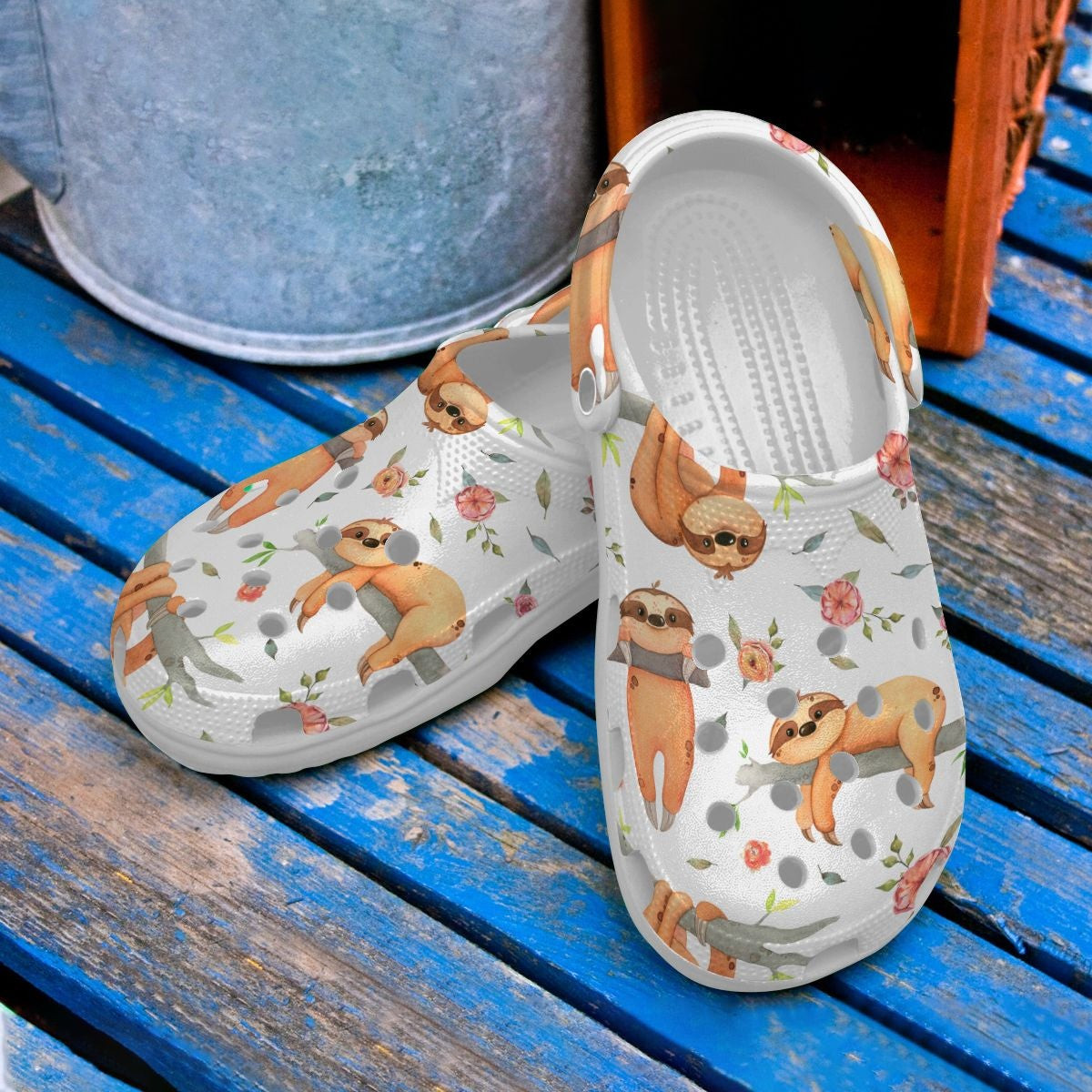 Cool Sloth With Flower Shoes – Funny Animal Crocs Clog Gift For Birthday