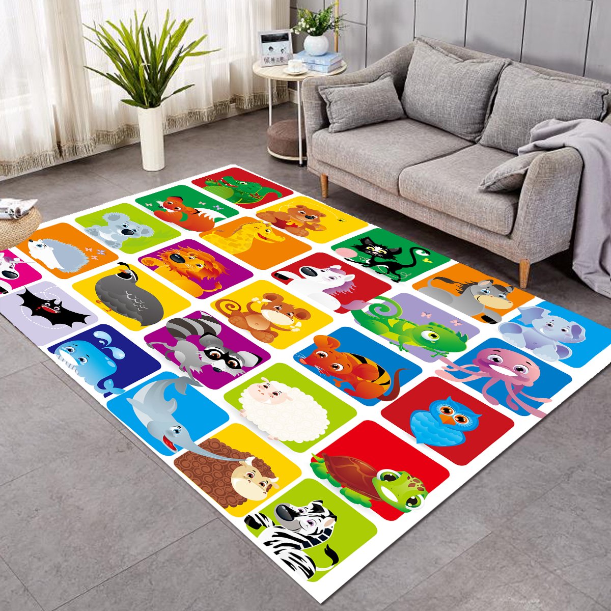 Cartooned Animals Colorblocks SW1707 Rug