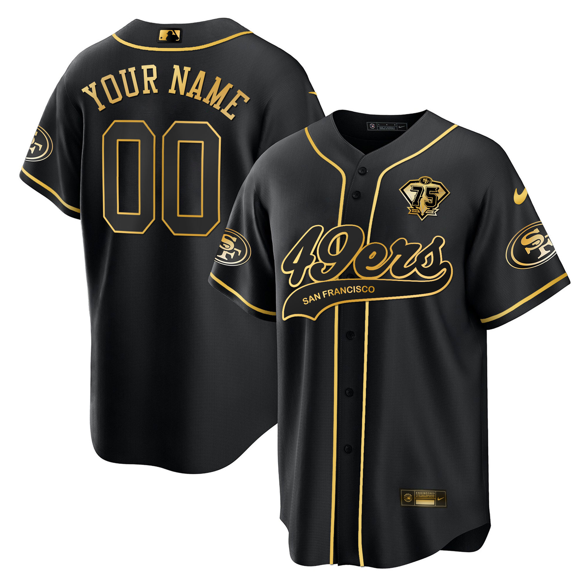 49Ers Baseball Black Gold Custom Jersey – All Stitched