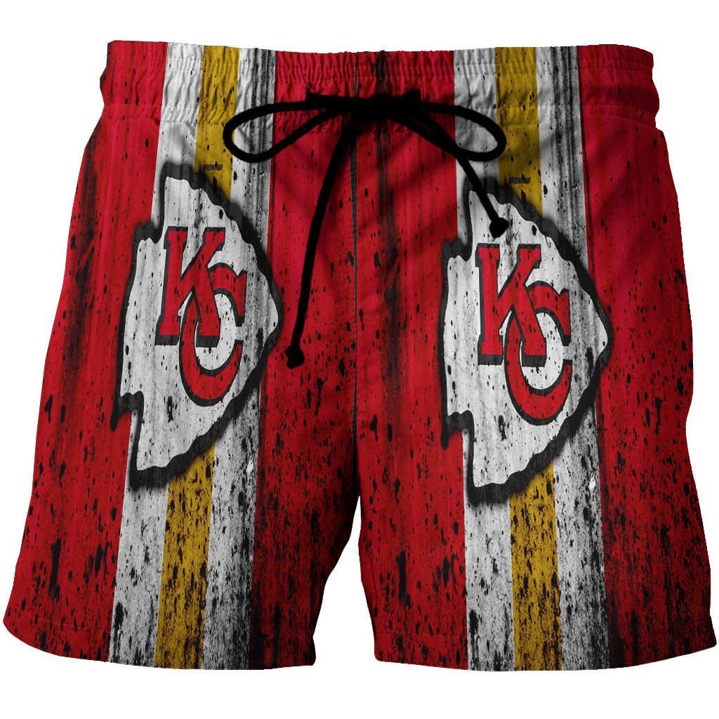 Kansas City Chiefs Grunge 3D All Over Print Summer Beach Hawaiian Short