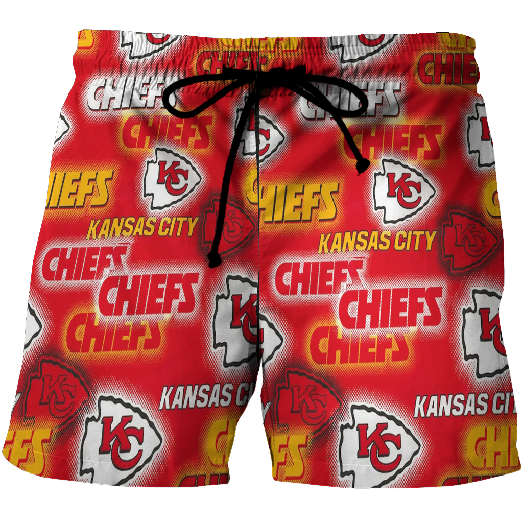 Kansas City Chiefs Emblem V8 3D All Over Print Summer Beach Hawaiian Short