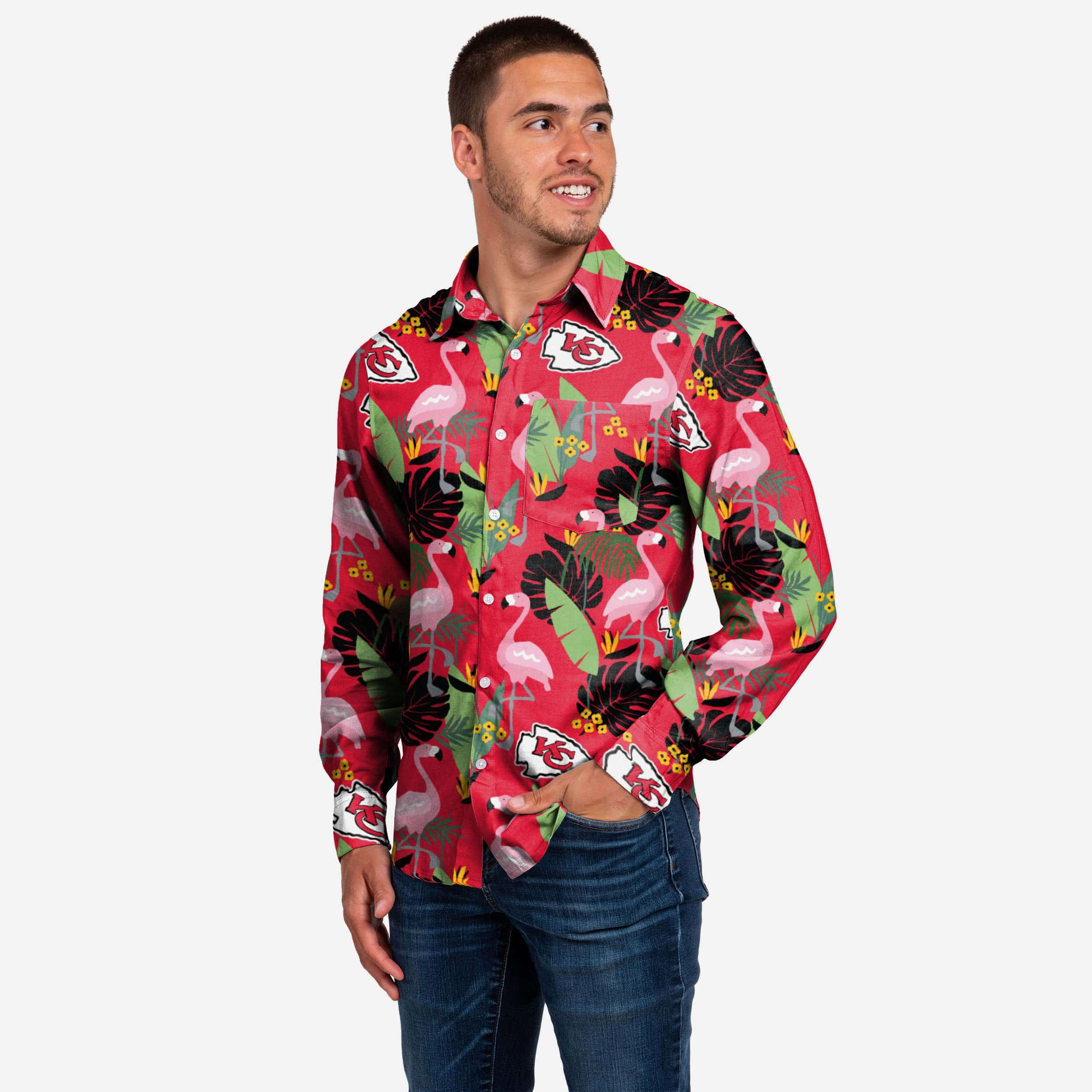 Kansas City Chiefs Long Sleeve Floral Button Up Shirt