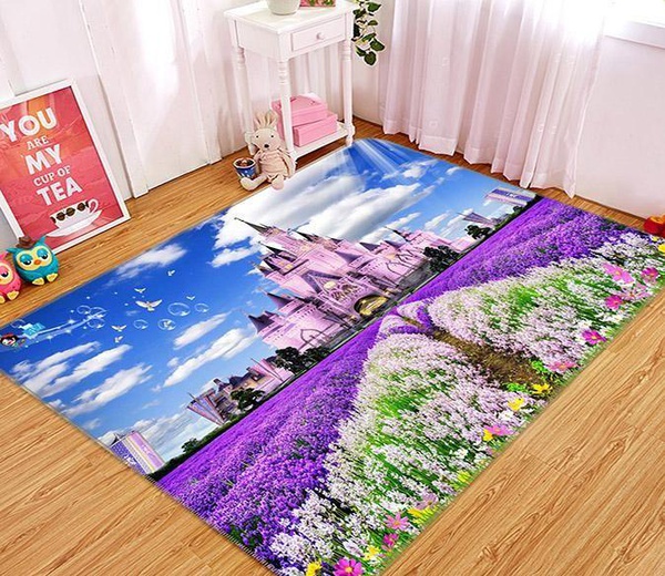 3D Beautiful Castle Lavender Scenery Design Area Rug Home Decor