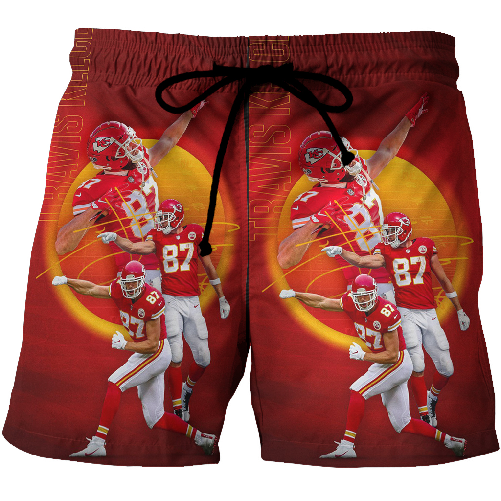 Kansas City Chiefs Travis Kelce 87 3D All Over Print Summer Beach Hawaiian Short