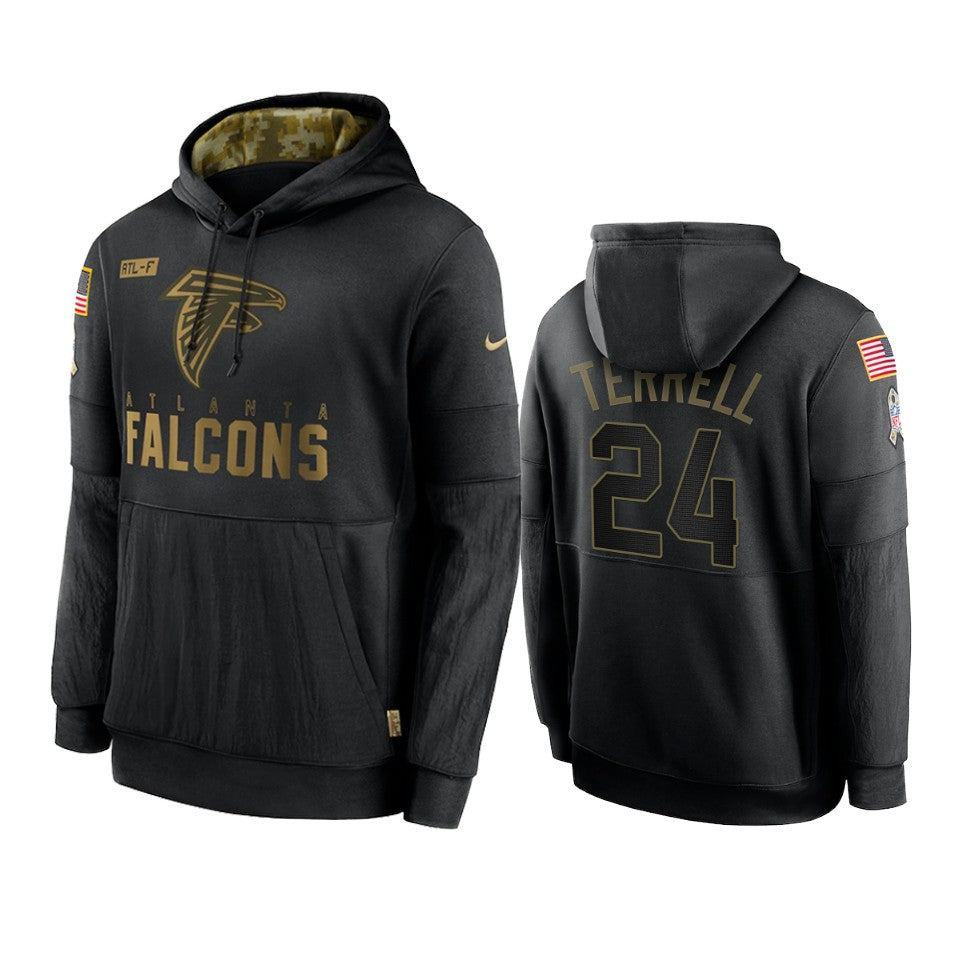Atlanta Falcons A.J. Terrell Black 2020 Salute To Service Sideline Performance Pullover Hoodie