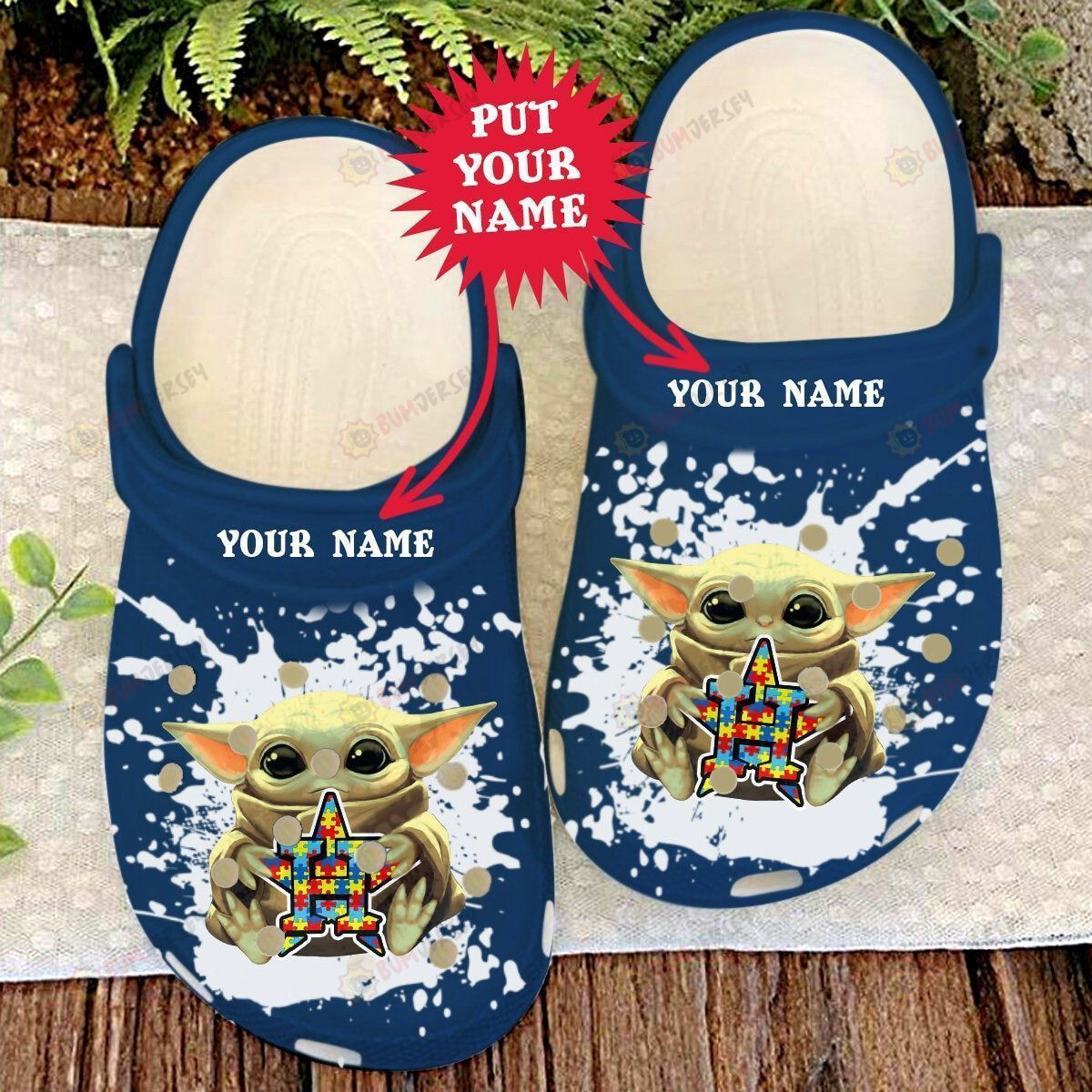 Houston Astros Yoda Pattern Custom Name Crocs Classic Clogs Shoes In Dark Blue – Aop Clog