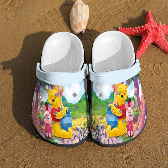 Winnie The Pooh Bear W Tree Pattern Crocs Classic Clogs Shoes In Colorful