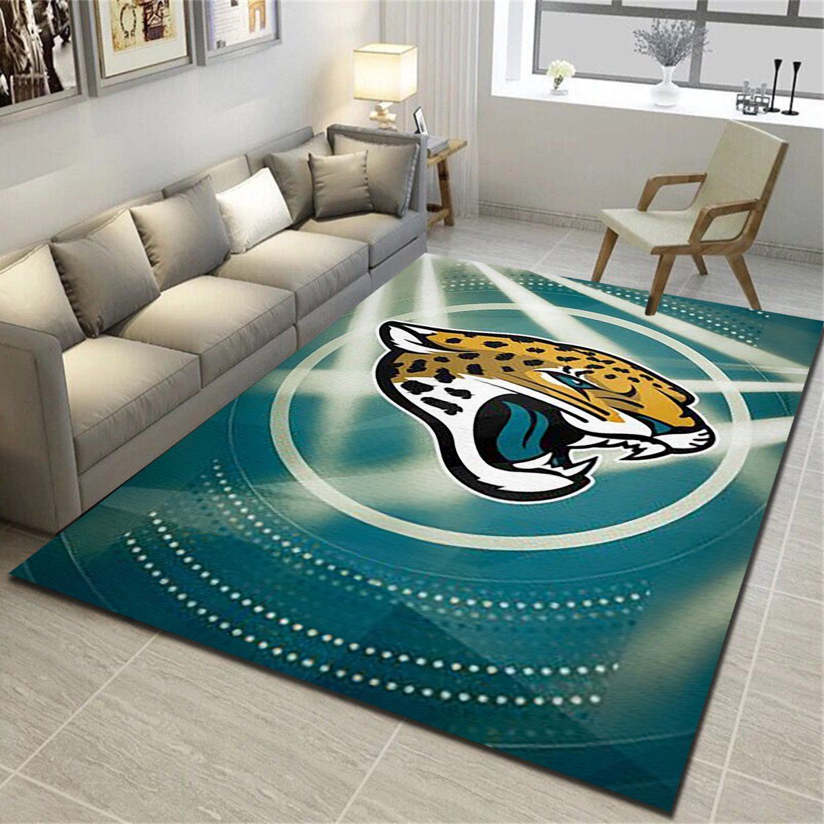 Jacksonville Jaguars Logo Area Rug, Football Team Living Room Bedroom Carpet, Sports Floor Decor