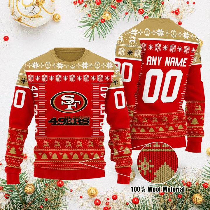 San Francisco 49Ers Custom Name Number Red Gift For Fan Ugly Wool ...