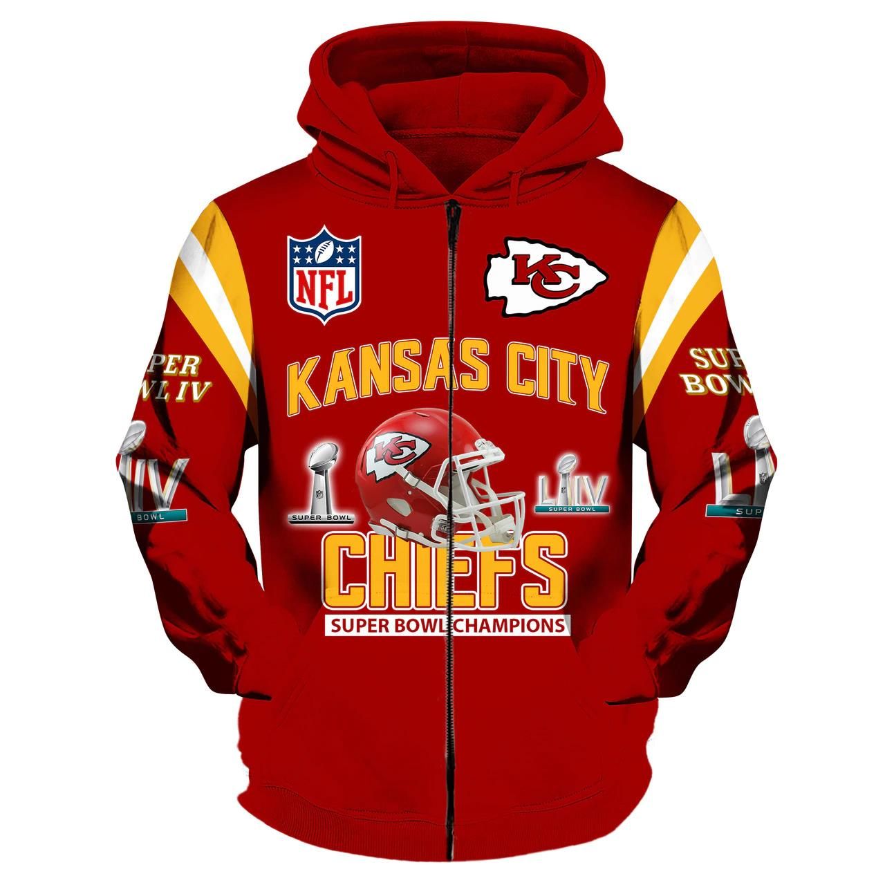 Kansas City Chiefs Zip Up Hoodies 3D Super Bowl Liv