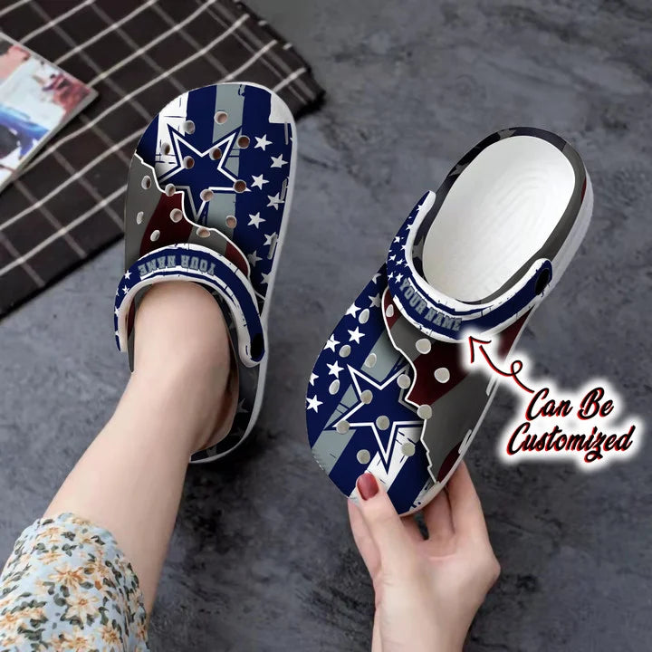 Cowboys Crocss – Personalized Dallas Cowboys Team American Flag Line Clog Shoes