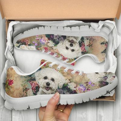 Bichon Frise Vintage Flower Sneakers Shoes