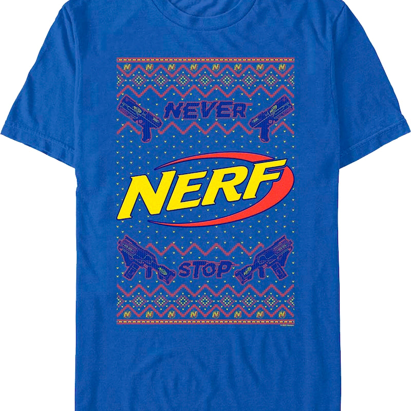 Never Stop Faux Ugly Christmas Sweater Nerf T-Shirt