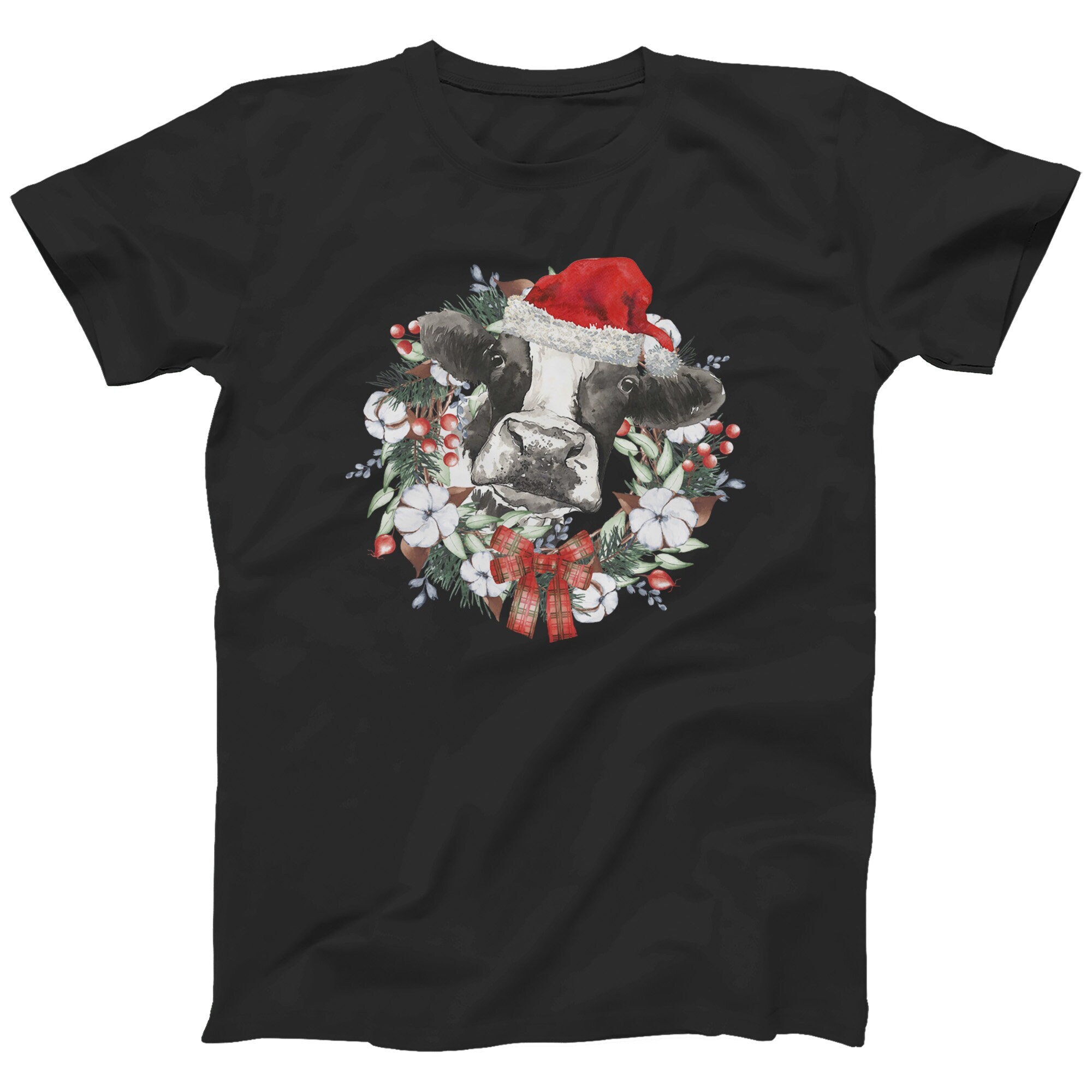 Christmas Cow Lovers T-shirt For Men Women And Kids Top Graphic T-shirt Festive Holiday Xmas T-shirt S-5Xl Top