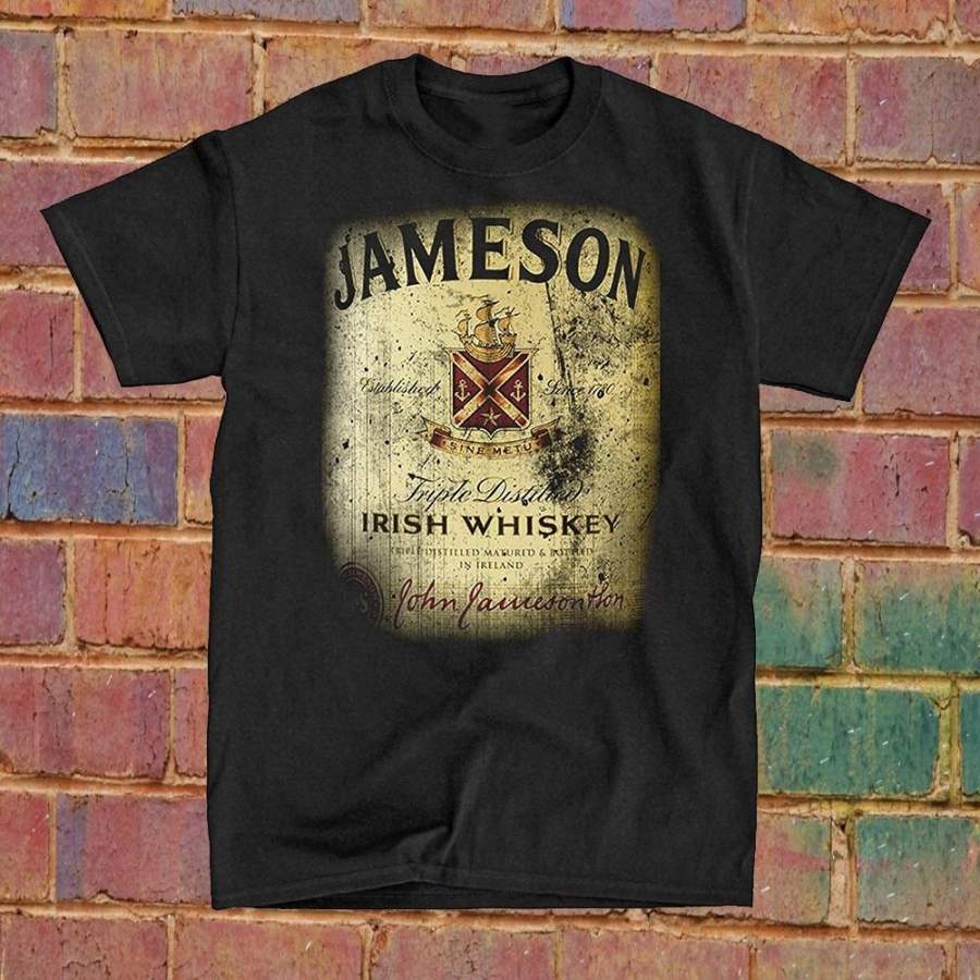 Vintage Jameson Label Black T-shirt for Men Short Sleeve Round Neck Cotton Top S-3XL