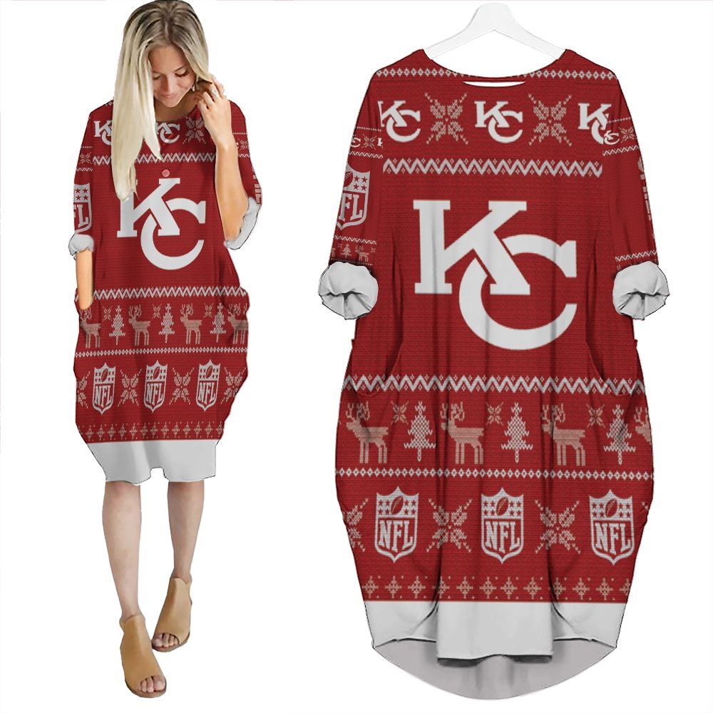 Kansas City Chiefs Ugly Sweatshirt Christmas 3D Batwing Pocket Dress