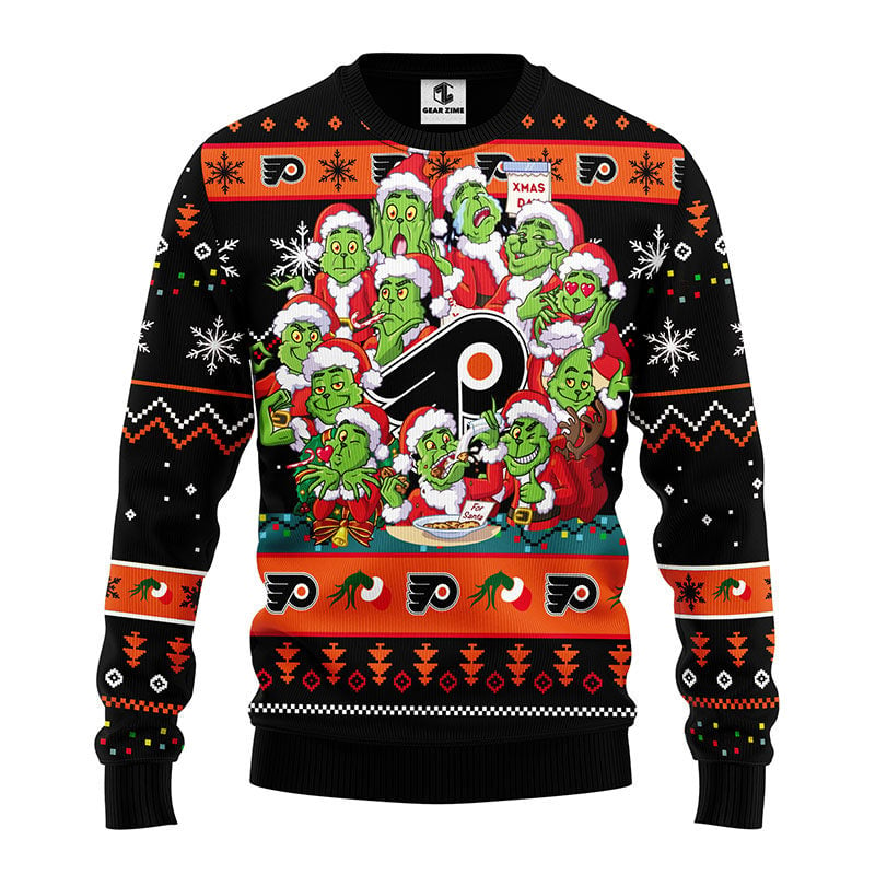 Philadelphia Flyers 12 Grinch Xmas Day Ugly Christmas Sweater