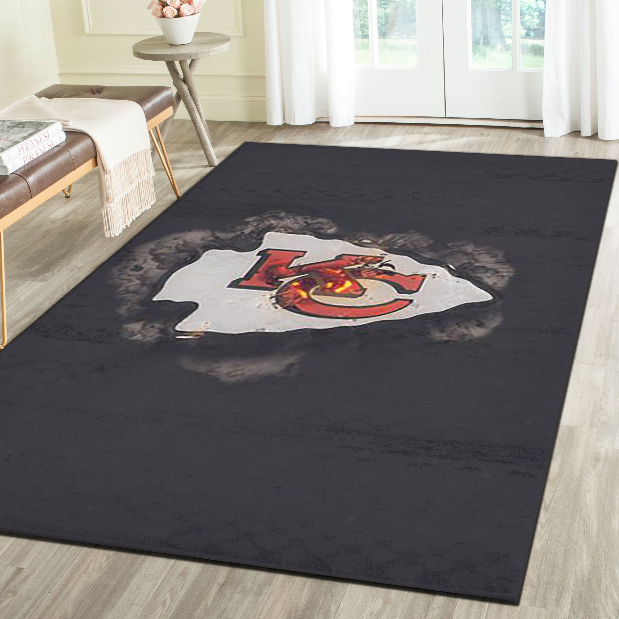 Kansas City Chiefs Logo Area Rug, Football Team Living Room Carpet, Sports Floor Mat Home Decor