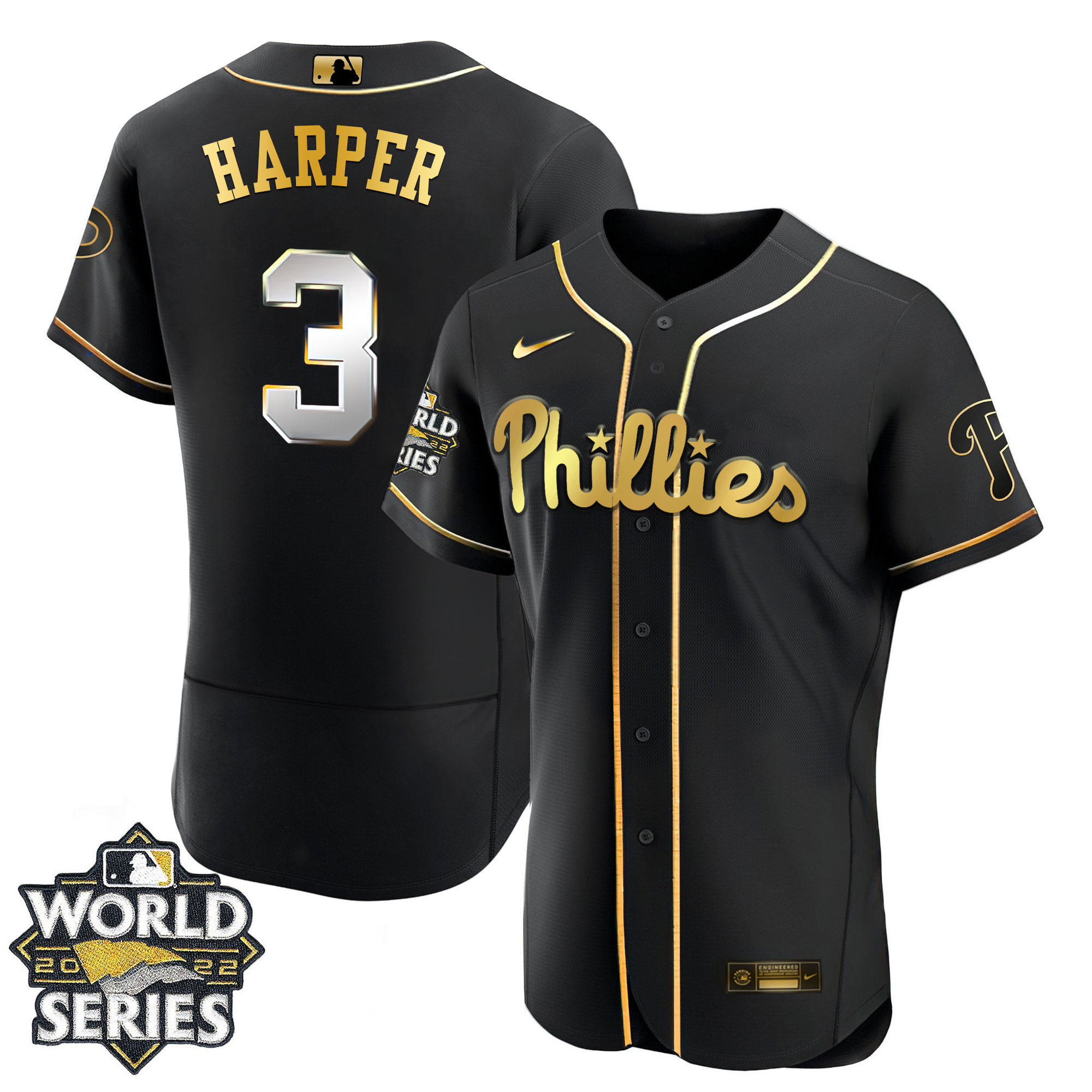 Youth’S Philadelphia Phillies Gold 2022 World Series Jersey Limited- All Stitched