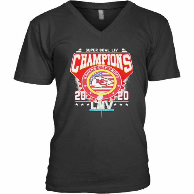 Super Bowl Liv Champions Kansas City Chiefs 2020 American Flag Independence Day V-Neck T-Shirt