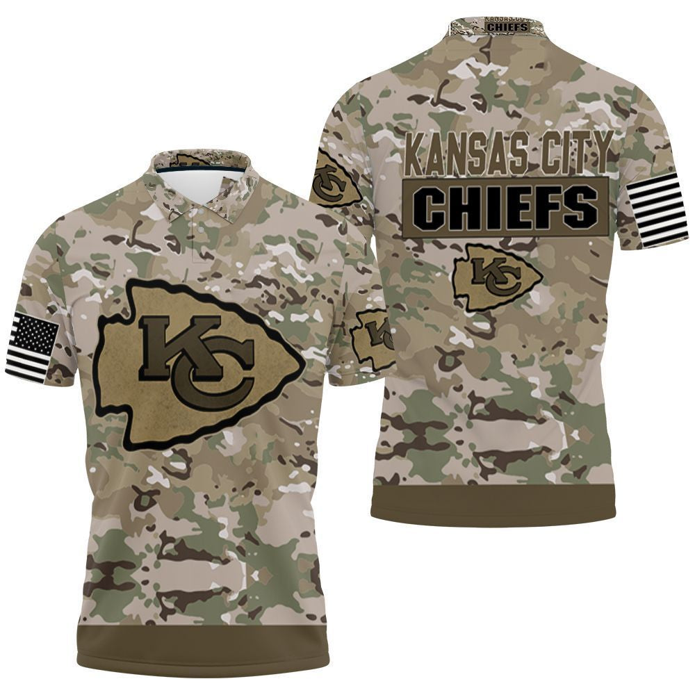 Kansas City Chiefs Camouflage Veteran 3D Polo Shirt, Jersey