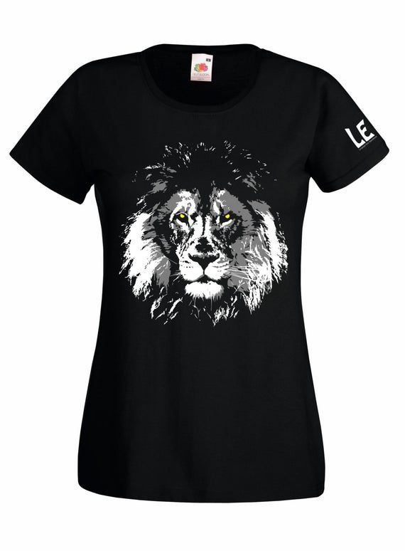 Black Lion Tshirt For Women Lion T Shirt Screenprint Art For Ladies Or Teenage Girls Animal Lover Gift Tees Charity Donation Leo Africa