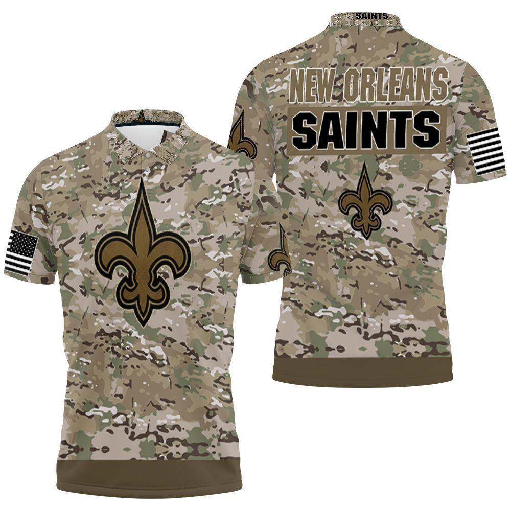 New Orleans Saints Camouflage Veteran 3D Polo Shirt, Jersey