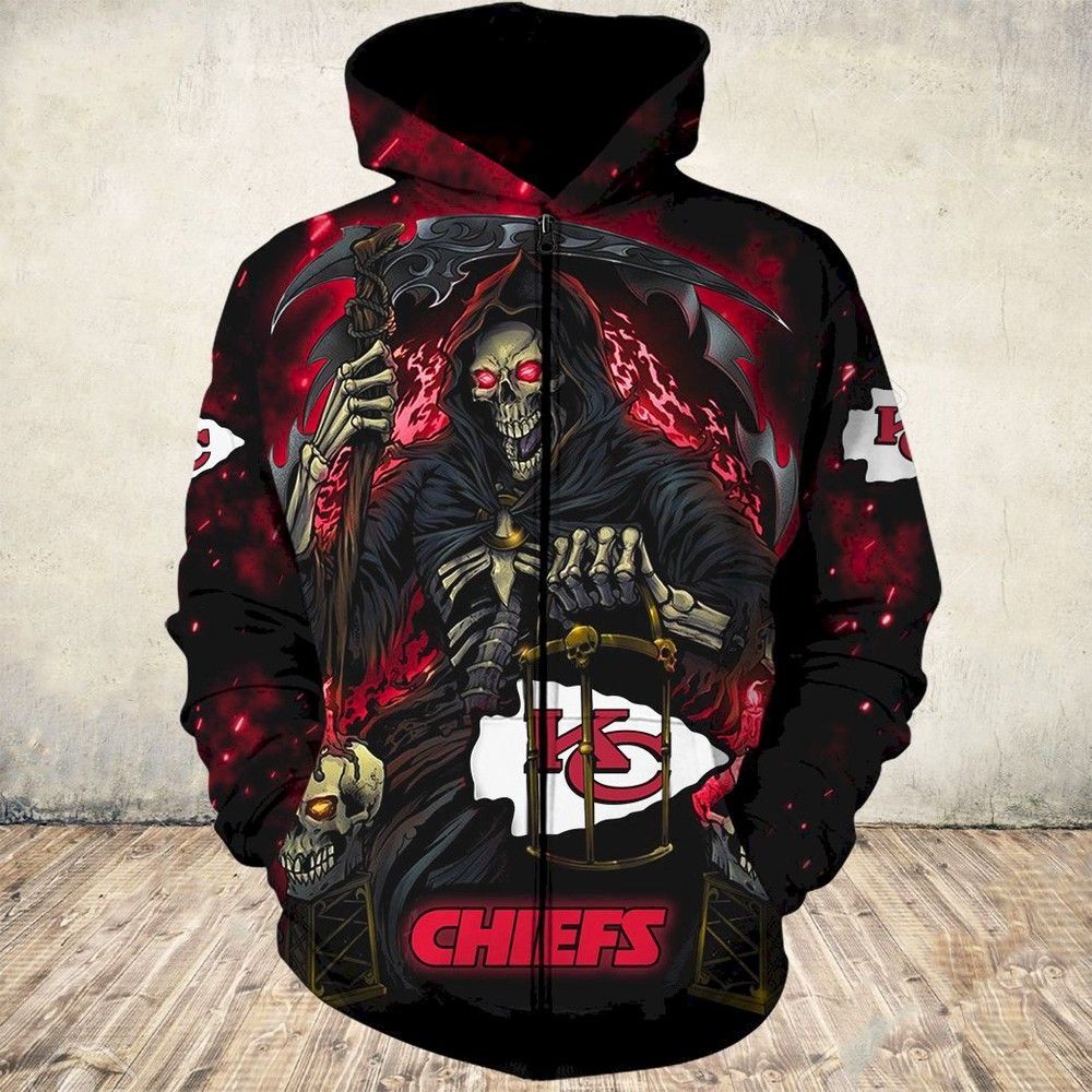 Kansas City Chiefs Mens Halloween Death Seeks Its Prey Custom 3D Pullover Hoodie, Bomber Jacket, Sweatshirt, T-Shirt