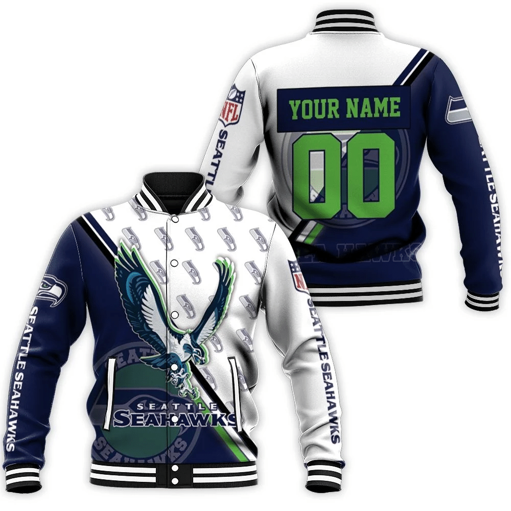 Seattle Seahawks Logo Nfl For Fans 3D Personalized Baseball Jacket For Men Women